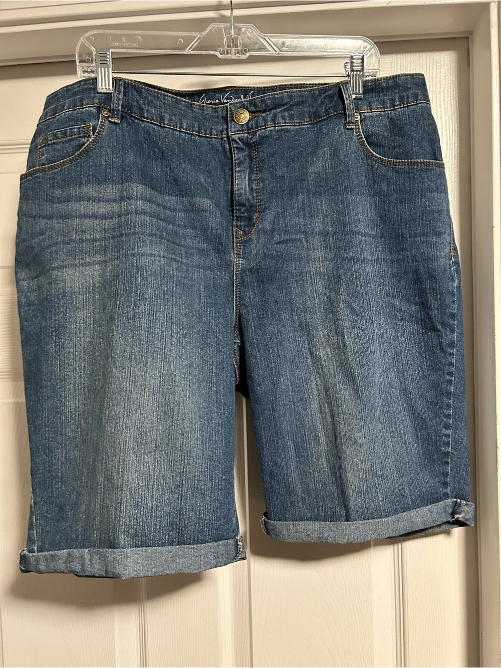 Gloria Vanderbilt  Blue Denim Bermuda Shorts with Cuffed Hem
